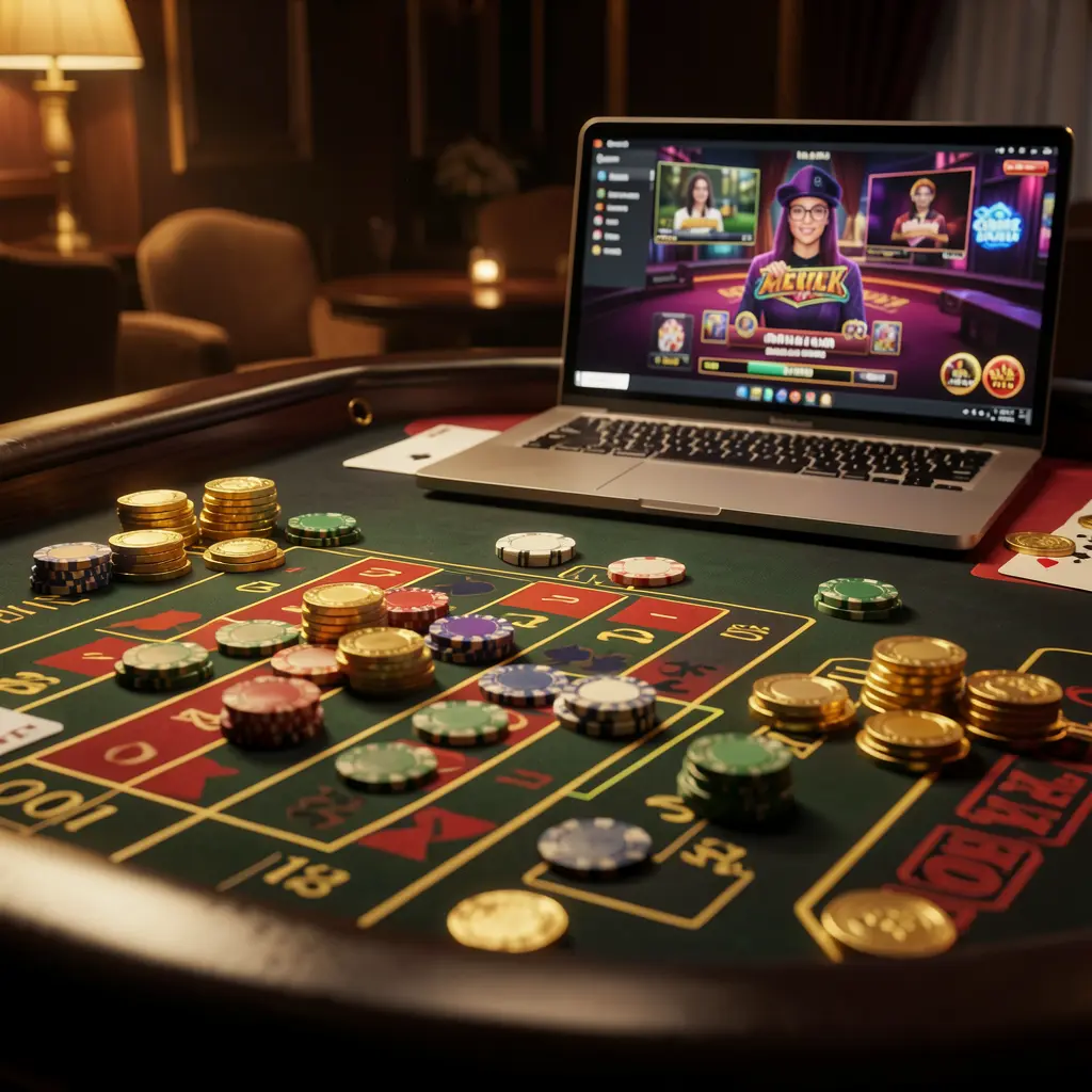 High end online roulette gameplay with glowing casino chips and a digital interface on a laptop showcasing the premium gaming environment of 558HH for players in Bangladesh